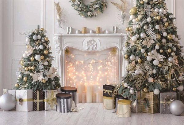 Toile de fond décors de photo de plancher de bois de sapin de Noël de cheminée blanche Jetzt online – Bild 3